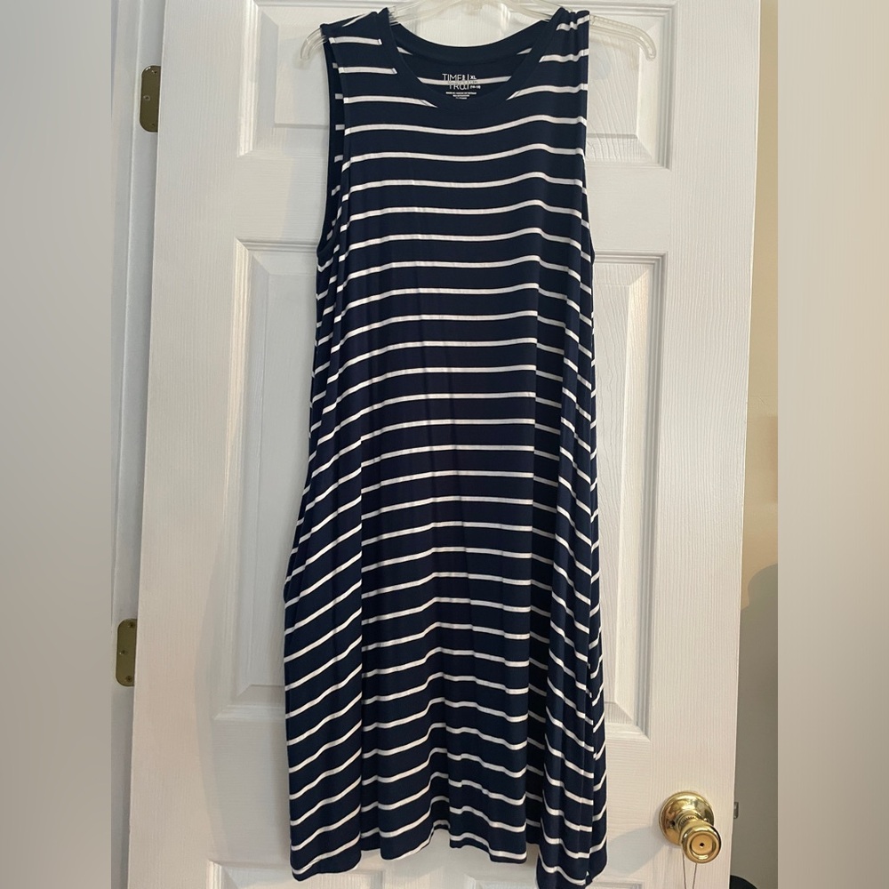 Time and tru blue and white lined dress with pockets